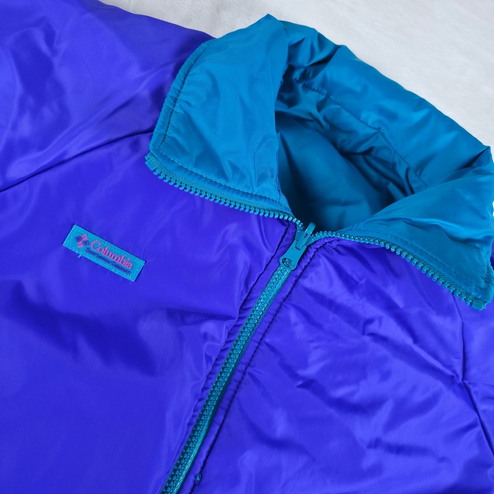 VTG 90s Columbia Ski Jacket Womens M Purple Teal Reversible Thinsulate SL5560